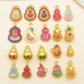 Close-up detail of 20 styles traditional gold enamel gourd charms for DIY jewelry making. - Enamel Chinese Style Antique Matte Gold Gourd Series Set (SN1816) / Set of 20 Styles (1 Each)