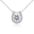 Elegante Hufeisen-Halskette mit D-Farb-Moissanit aus poliertem S925 Sterlingsilber Schmuck - Hufeisen-Stil (FDDZ-147) / Weißer Moissanit / Weißgold