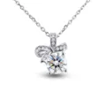 Eleganter S925 Sterlingsilber Bogen Anhänger Halskette mit brillantem rundem Moissanit - Schleifen-Stil (FDDZ-148) / Weißer Moissanit / Weißgold