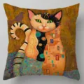 Funda de cojín de gato de pintura al óleo artística 45x45cm lino funda de sofá decorativa - BZ202301016-11