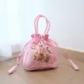 Pink Silk Drawstring Handbag Traditional Chinese Floral Embroidery Hanfu Qipao Bag - Pink