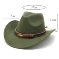 Army Green Western Cowboy Hat Wool Felt Fedora And Metal Feather Band Size 57cm - Army Green