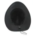 Detailed view of a black wool felt western cowboy fedora hat with adjustable chin cord. - Black
