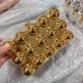 Gold acrylic ball clutch evening bag, metallic sphere design fashion women shoulder handbag - Gold