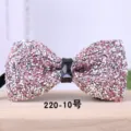 Sparkling crystal bow tie, pink silver rhinestone men wedding groom shirt neckwear fashion. - Pink Silver