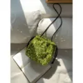 Sac seau à sequins verts avec cordon et bandoulière noire, sac bandoulière étincelant pour femme. - Vert