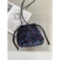 Sac seau à sequins colorés avec cordon de serrage noir, sac bandoulière tendance. - Bleu Royal