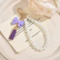 Catena di perle fiocco portachiavi cordino telefono ciondolo borsa accessorio regalo - Viola