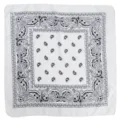 Classic black and white paisley bandana, retro hip hop headwear, cotton square scarf. - White