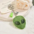 Grüner Strass Alien Schlüsselanhänger mit Quaste, glänzender Taschenanhänger für Damen. - Grün