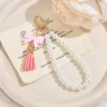 Catena di perle fiocco portachiavi borsa ciondolo nappa accessori regalo carino - Rosa