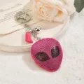 Strass Alien Schlüsselanhänger Glitzernde Taschenanhänger Rosa Quaste Schlüsselring - Fuchsia