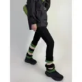 Jambieres tricotees pour femmes, chaussettes d'hiver thermiques rayees noir, vert et blanc. - Noir Vert Blanc
