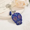 Blue rhinestone skull keychain with tassel pendant sparkling crystal bag accessory gift - Sapphire Blue