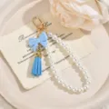 Catena di perle fiocco portachiavi ciondolo telefono nappa blu accessorio borsa - Blu