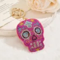 Rhinestone Skull Keychain Pink Cute Bag Pendant Sparkling Crystal Key Ring Fashion Accessory - Rose Red