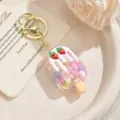 Cute strawberry ice cream keychain quicksand pendant bag accessory for lovely gift. - Creamy Candy Bean Ice Cream Charm - White / Light Gold Clasp + Strawberry Ice Cream