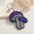 Rhinestone mushroom keychain cute bag charm sparkling crystal key ring gift pendant - Royal Blue with Red Dots