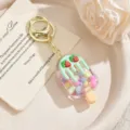 Cute strawberry ice cream popsicle quicksand keychain bag charm for women and girls gift - Creamy Candy Bean Ice Cream Charm - Green / Light Gold Clasp + Strawberry Ice Cream