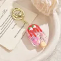 Cute strawberry ice cream quicksand keychain, lovely bag charm pendant for daily gifts - Creamy Candy Bean Ice Cream Charm - Red / Light Gold Clasp + Strawberry Ice Cream