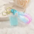 Süßer Acryl Treibsand Bubble Tea Tasse Schlüsselanhänger Ins Stil Taschenanhänger für Damen - Schlüsselanhängerband + Leuchtende Milchteetasse / Leuchtende Blau Milchteetasse