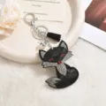Rhinestone Fox Keychain Tassel Bag Charm Cute Crystal Animal Pendant Accessories for Women - Black