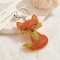 Cute Sparkly Rhinestone Fox Keychain Orange Green Crystal Bag Charm Car Key Ring Pendant - Orange