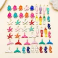 Colorful ocean theme enamel metal charms DIY jewelry making accessories octopus starfish fish pendants - Ocean Series 5 Styles Set (SN1444) / 50 Pieces / Gold