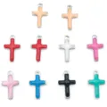 Bunte Emaillierte Kreuz Anhänger Edelstahl DIY Schmuck Accessoires Mehrere Farben - Kreuz-Stil (T2741) / 10 Stück/Packung / Stahlfarben