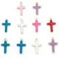 Bunte Emaillierte Kreuz Anhänger Edelstahl DIY Schmuckherstellung Zubehör Set Neu - Kreuz-Stil (T2742) / 10 Stück/Packung / Gold