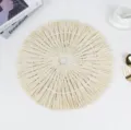 Round paper woven placemat with tassel edge, elegant table mat for home decor and dining. - 38 cm / Beige