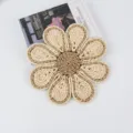 Handmade woven straw flower placemat table mat cup coaster wall hanging decoration - Bulrush Corn Husk Flower Patchwork / 25cm