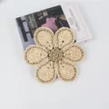 Handmade straw woven flower mat, rustic table placemat, coaster, or cute wall hanging decor. - Bulrush Corn Husk Flower Patchwork / 20cm