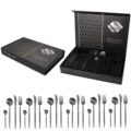 Set di posate in acciaio inossidabile nero di lusso con elegante confezione regalo. - Nero