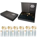 Set di posate portoghesi in acciaio inossidabile con confezione regalo oro e blu scuro. - Smeraldo
