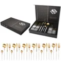 Set di posate in acciaio inossidabile con manici bianchi e finitura oro, confezione regalo. - Bianco Neve