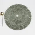 Round paper woven fringe placemat table heat-resistant mat tableware decor - 38 cm / Green