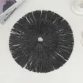 Black woven paper tassel placemat round dining table mat anti-slip cup pad home decor - 38 cm / Black