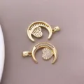 Pendentif breloque lune cœur en zircons plaqué or pour collier DIY fabrication - Style Coeur et Lune (T3317) / 26.5x16x3mm / Plaqué Or 18K