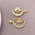 DIY pendentif soleil lune zircon plaqué or 18K accessoires de bijoux composant de collier - Style Soleil et Lune (T3318) / 28x19x3mm / Plaqué Or 18K