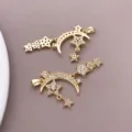 Pendentif Soleil Lune Or DIY Bijou Accessoire Micro Zircon Cuivre Collier Variante - Style Étoile et Lune (T3320) / 41x16x3mm / Plaqué Or 18K