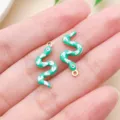 Gold plated stainless steel enamel colorful snake charms pendants for DIY jewelry making earrings - Double-sided Enamel S-shaped Snake (T3517) / Green