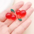 Mini acrylic cherry charms for DIY jewelry making. Cute red fruit pendant accessories for crafting. - 3D Glitter Cherry (24386) / 1 Piece (21x21x12mm) / Transparent Red