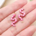 Stainless Steel Gold Plated Enamel Pink Snake Charm DIY Earring Jewelry Making Accessory - Double-sided Enamel S-shaped Snake (T3519) / Rose Red