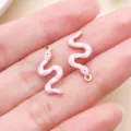 10pcs pink enamel snake charms stainless steel gold plated DIY jewelry making earring pendants - Double-sided Enamel S-shaped Snake (T3520) / Pink
