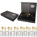 Set di posate in acciaio inossidabile, finitura nero e oro, confezione regalo cucina. - Nero Oro Classico