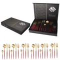 Set di posate di lusso in acciaio inox con eleganti manici rosso e oro in confezione regalo. - rosso Cina