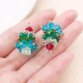 Pendentif Arbre de Noël en Perles de Cristal Coloré DIY Collier Porte-clés Boucle d'Oreille - Sapin de Noël Bleu (28620) / 1 Pièce (28x19x19mm)