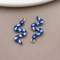 Blauer weißer Emailleschlange Anhänger DIY Schmuck Zubehör goldplattierter Edelstahl - Doppelseitige S-förmige Schlange (T3516) / 1 Stück (19.5X9x2.3mm) / Saphirblau