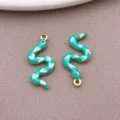 DIY vergoldete emaillierte grüne Schlangen Anhänger für exquisite Schmuck Herstellung. - Doppelseitige S-förmige Schlange (T3517) / 1 Stück (19.5X9x2.3mm) / Grün